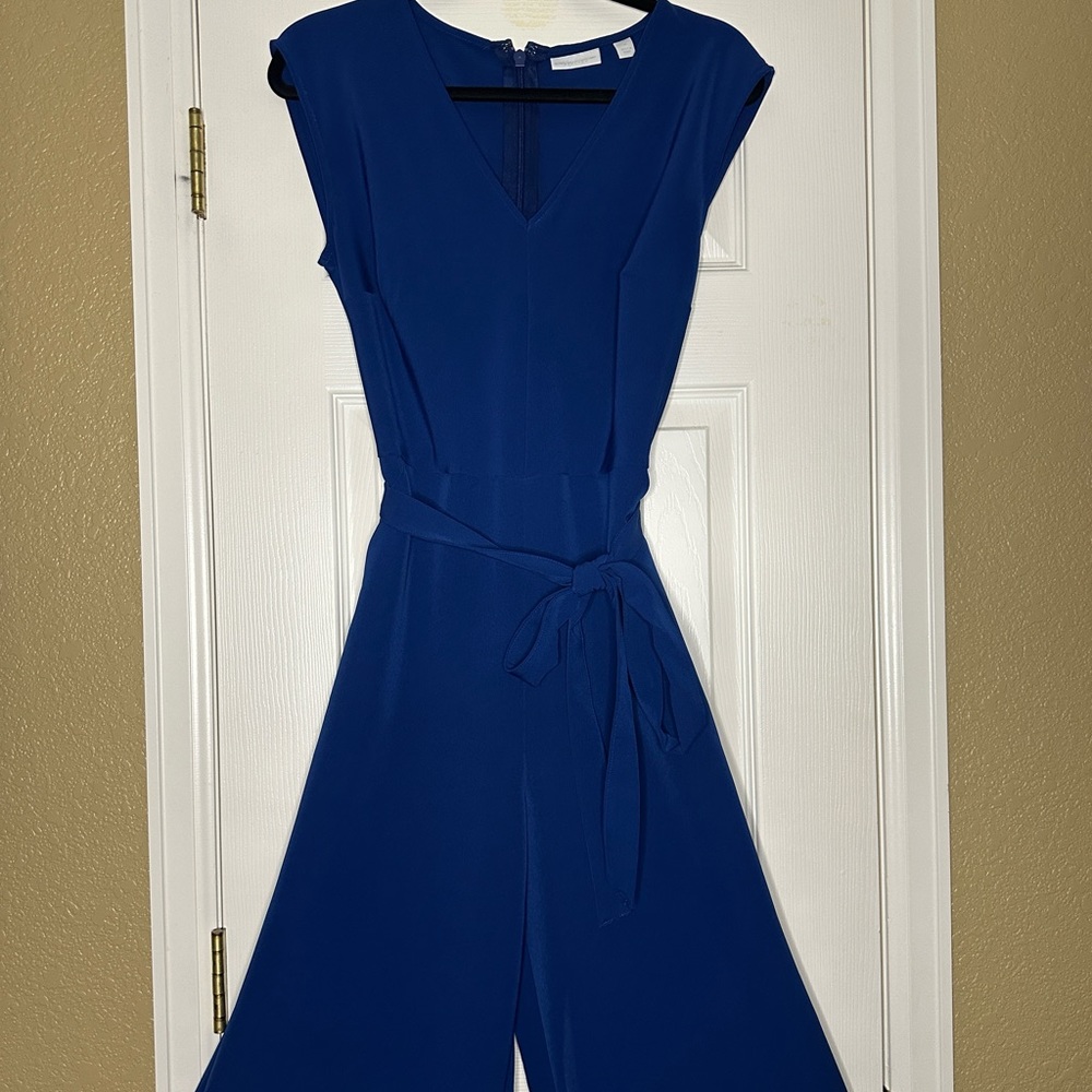 NEW YORK & COMPANY: BELTED NAVY BLUE ROMPER.
